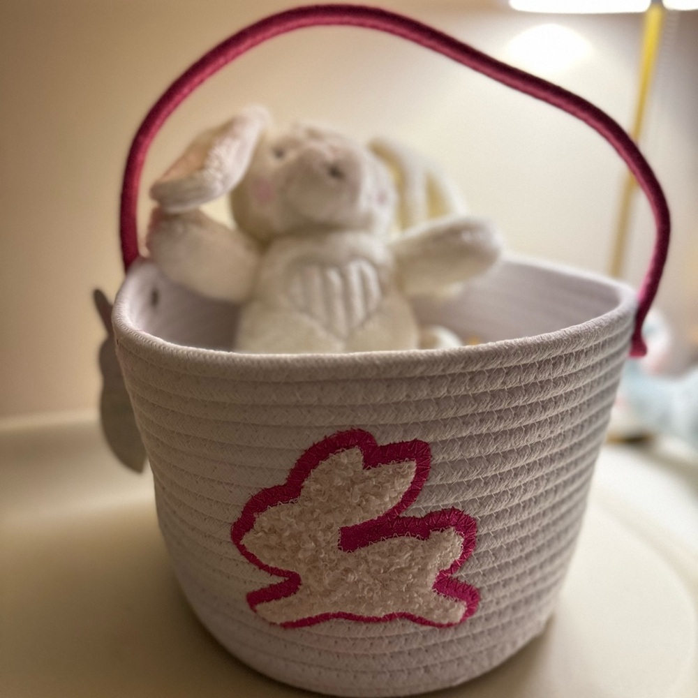 White and Pink Bunny Basket for Kids